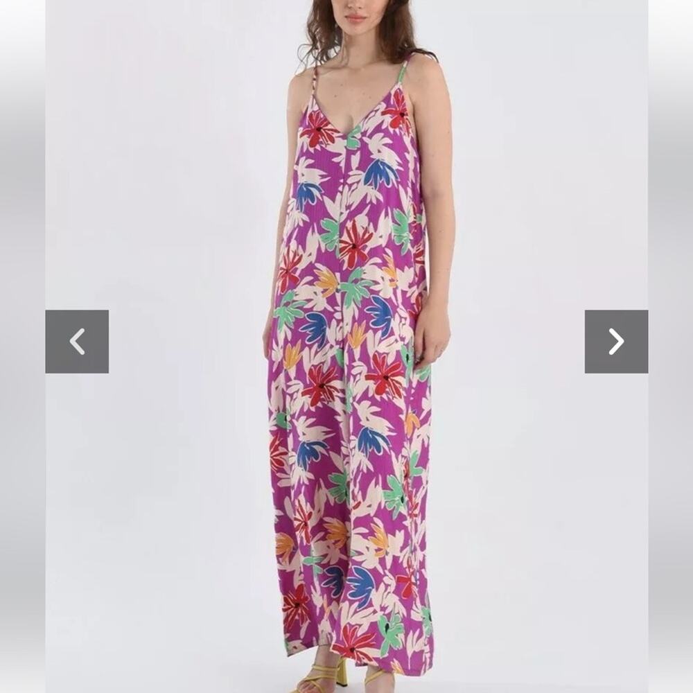 Lili‎ Sidonio Floral Print Purple Sleeveless Jumpsuit Size Small